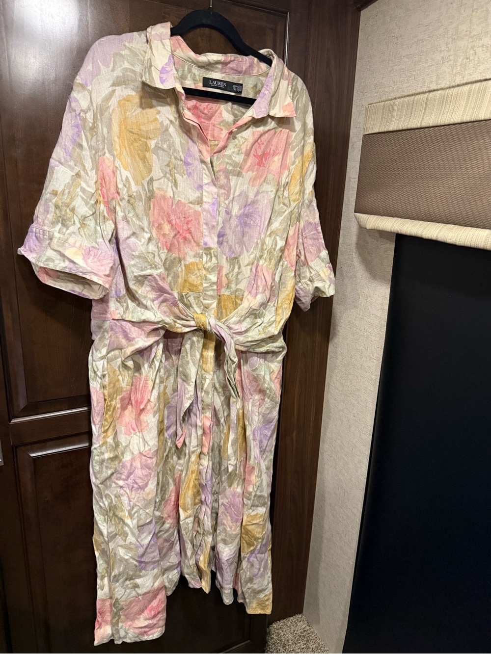 Ralph Lauren Pastel Floral Tie-Waist Midi Dress - Pink, Yellow, Purple